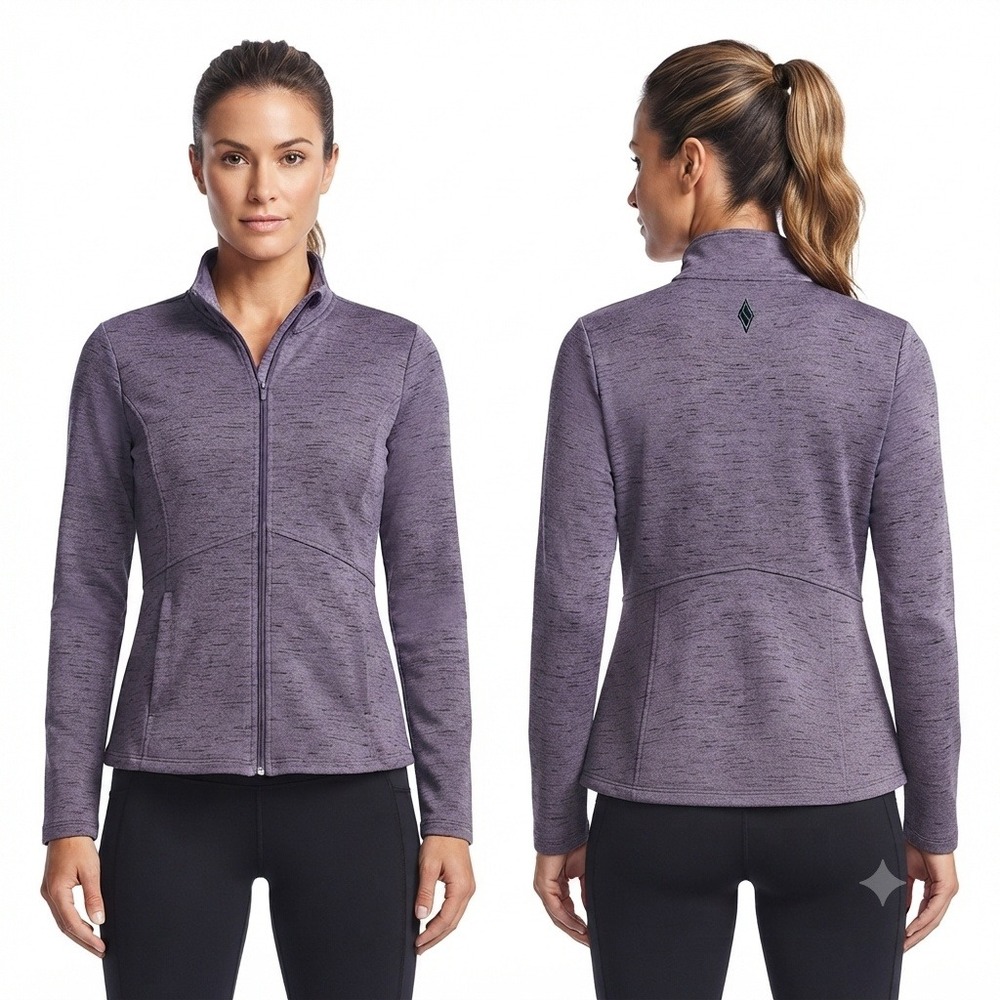 Skechers‎ Jacket Womens XL Purple Space Dye Full Zip Mock Neck Pockets Athletic